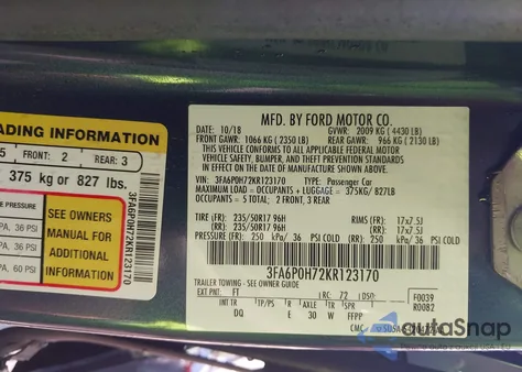 2019 Ford Fusion Se z USA, uszkodzony, nr VIN 3FA6P0H72KR123170